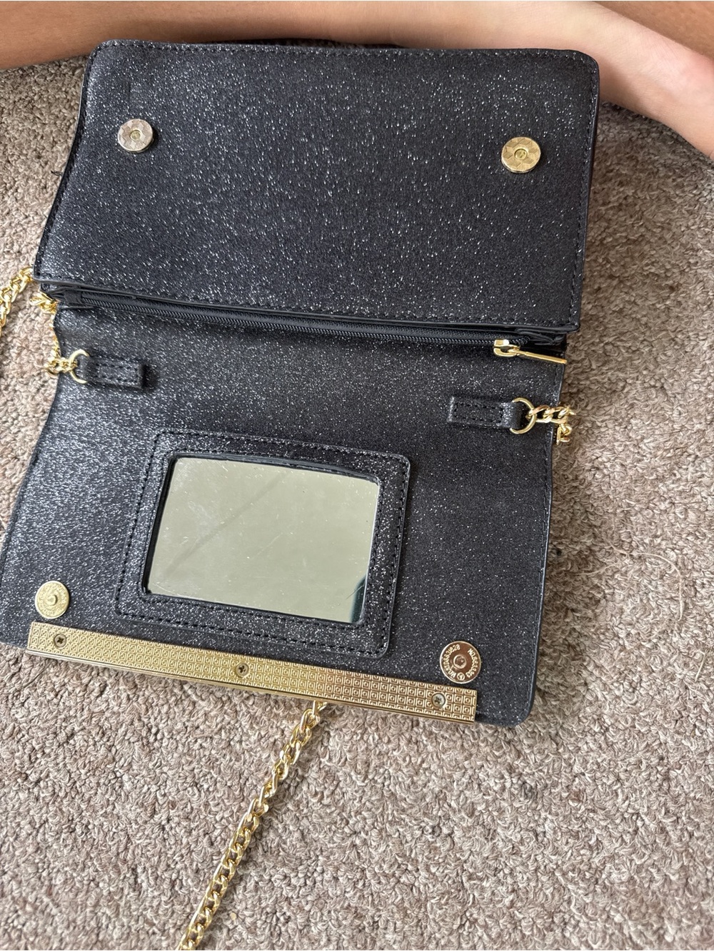 Aldo Black Glitter Crossbody with Gold Chain
